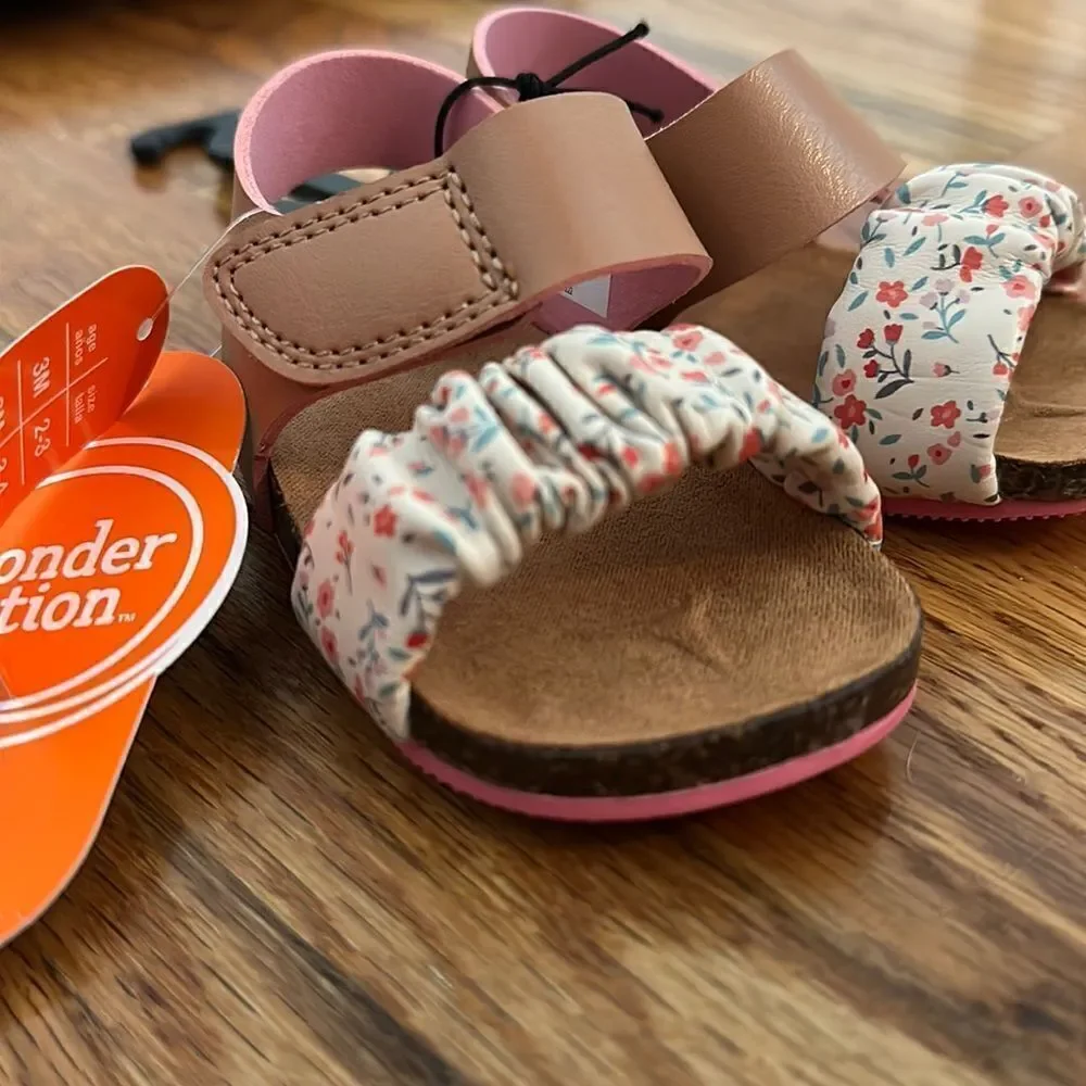 Baby Floral Brown Footbed Sandals Comfort Girls Velcro Comfort Many Sizes NWT